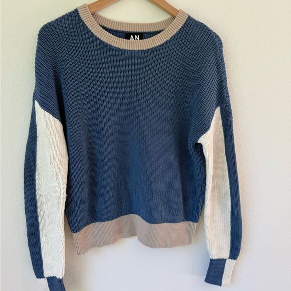ANR+ Alp N Rock Colorblock Knit Sweater in Blue/Cream/Tan | Medium - Picture 1 of 5